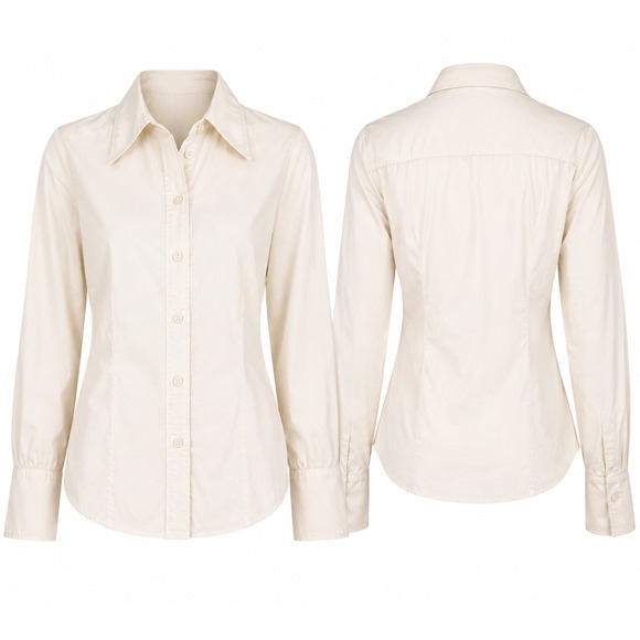 Soft Surroundings Tops - Soft Surroundings Button Down PM Ivory Cotton Stretch Flared Cuff Coastal